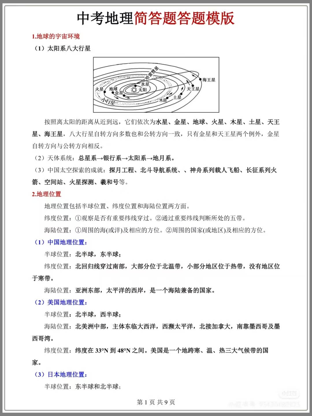 中考地理简答题答题模板燃梦学堂-中小学电子版资料下载：课件/试卷/教案/知识点全覆盖燃梦学堂